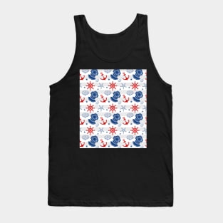 Nautical Wheel Anchor Pattern Red Blue Grey Tank Top